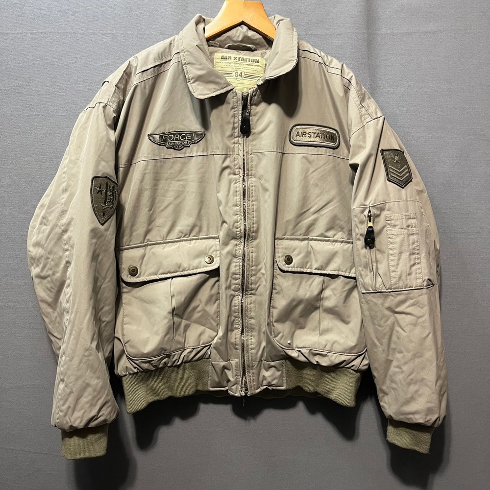 Air Station Technical Aeronautic Flight Jacket Tan Khaki Bomber Mens Medium